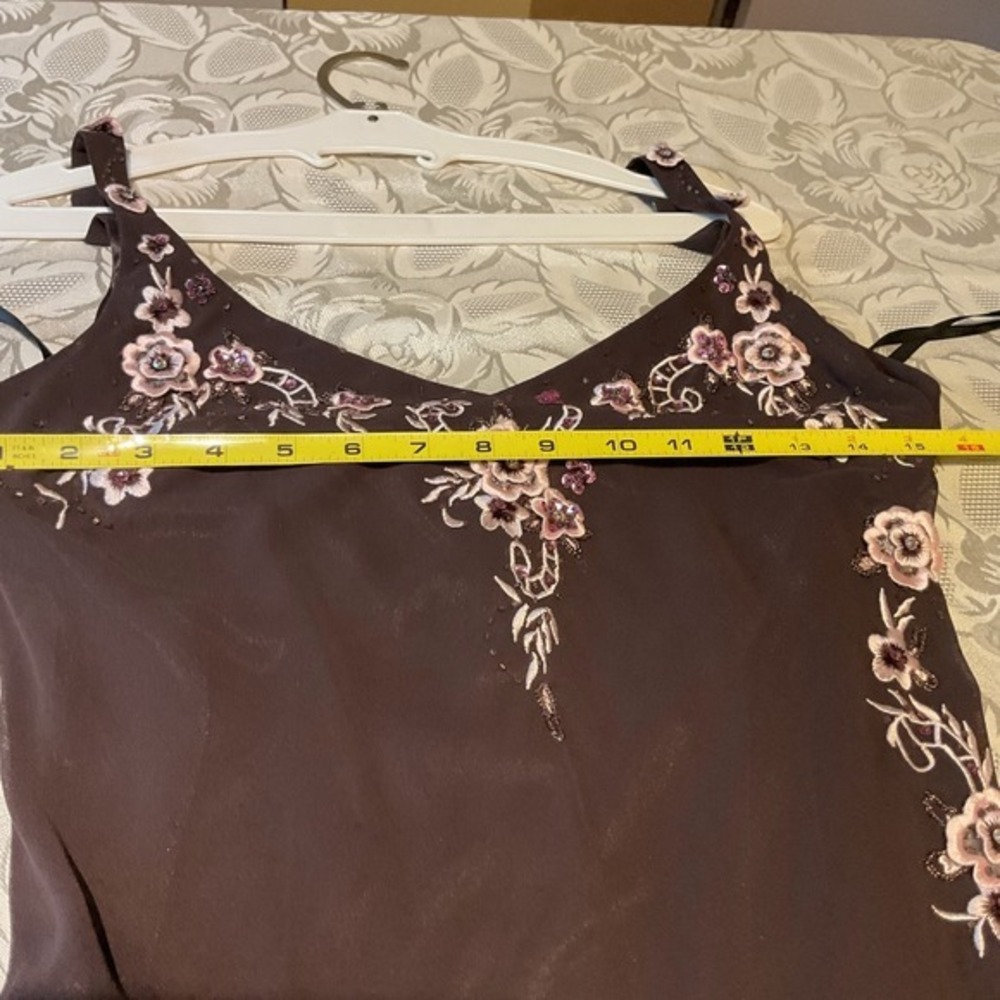 R&M Richards Gown Womens 6P Brown NWT Floral Embroidered Tulle Maxi Dress - Picture 9 of 10